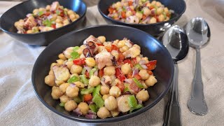 ENSALADA DE GARBANZOS CON PULPO Y VINAGRETA DE MOSTAZA