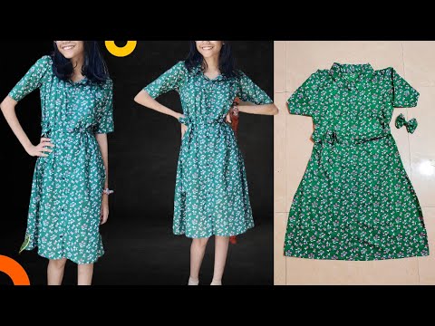 How to make A line dress/ A line dress with collar/ front open dress/ kurti /easy stitching