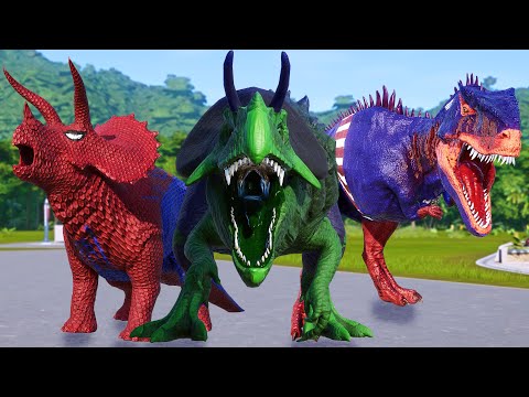 Superheroes Battle Dinosaurs in Jurassic World! Must be stopped!