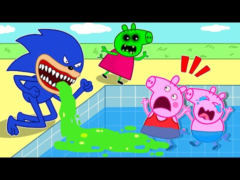 Shin SONIC Tapes Appeared at the Swimming Pool  | Peppa Pig Funny Animation