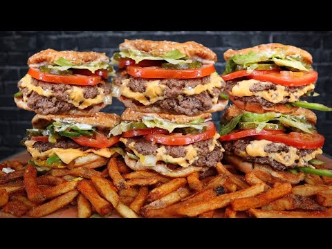 ASMR FIVE GUYS DOUBLE CHEESE BURGERS FULLY LOADED, AND CAJUN FRIES MUKBANG