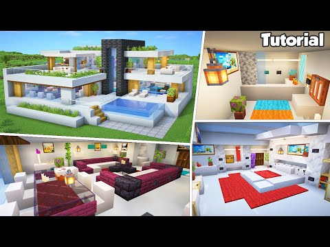 Minecraft: Modern House #49 Interior Tutorial - How to Build - 💡Material List in Description!