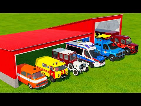 TRANSPORTING ALL AMBULANCE & EMERGENCY VEHICLES WITH TRAIN! SIREN SOUND! Farming Simulator 22