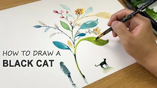 How to Draw A Black Cat in Watercolor