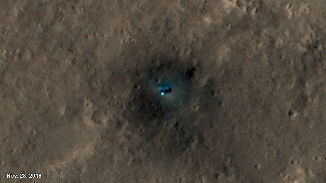 NASA Mars Insight lander and dust devil tracks seen in time-lapsed orbiter pics