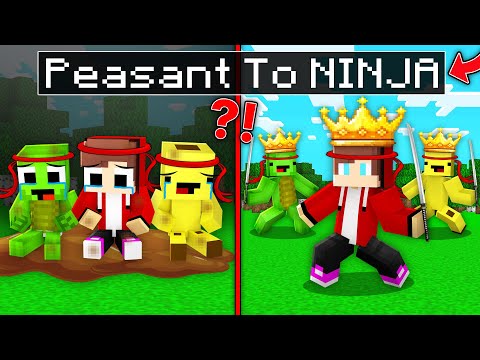 JJ, Mikey and Banana Kid From NINJA to KING NINJA Challange in Minecraft Maizen!