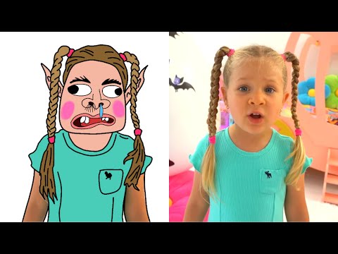 Diana and Roma play with surprise eggs & open toys | Funny Cartoon Drawing Meme