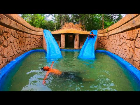 100Days Building Summer Holiday Water Slide Park into Underground Swimming Pool House