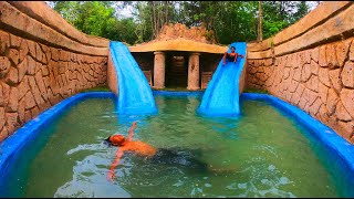 100Days Building Summer Holiday Water Slide Park into Underground Swimming Pool House