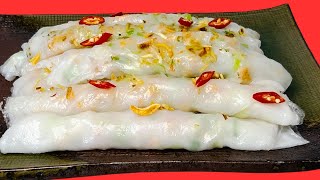 Bánh cuốn giống ruột heo nhân tôm khô vậy mới ngon nhất nè # bánh cuốn tráng chảo # bánh cuốn nhanh