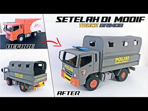 MODIF MINIATUR TRUCK JNT EXPRESS JADI TRUCK BRIMOB POLISI || MINIATUR DARI KARDUS