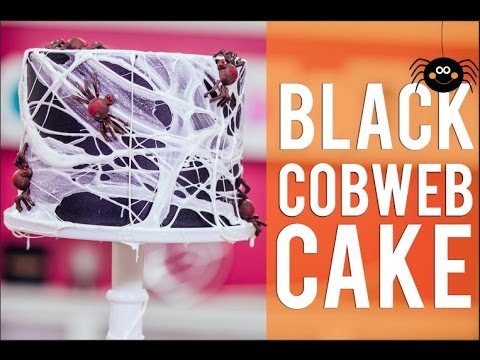 How To Make A BLACK COBWEB CAKE! Chocolate Cake, Black Ganache and filled with Halloween Candy!