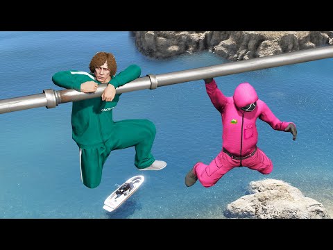 GTA 5 Squid Game Team Crazy Water Ragdolling and Jumps!