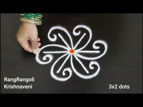 Easy Daily Kolam🍀3x2 dots Small Rangoli Designs🍀Simple Muggulu🍀RangRangoli Krishnaveni