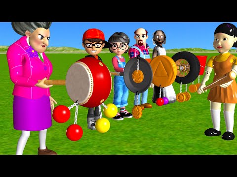 Scary Teacher 3D vs Squid Game Clackers Drum Level Max HoneyComb Candy Shapes 5 Times Challenge