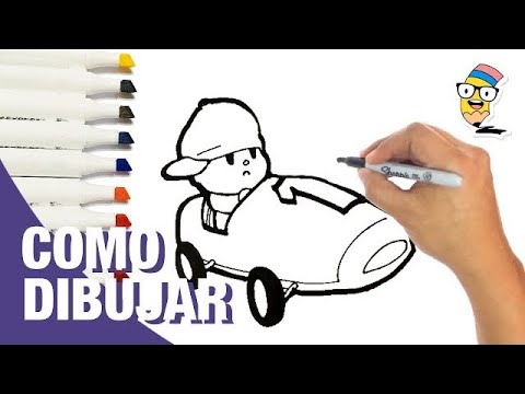 Como Dibujar a POCOYO y su CARRO de CARRERAS 🚗💨🔵✍️ Paso a Paso