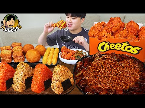 ASMR MUKBANG 직접 만든 치토스 양념 치킨먹방! 치즈스틱 짜파게티 레시피 FRIED CHICKEN AND BLACK BEAN NOODLES EATING SOUND!