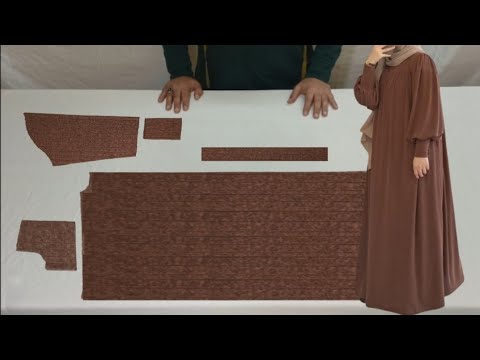 تفصيل وخياطة فستان عباية بقصة فوق الصدر وبكم واسع موديل جديد للمحجبات dress cutting and stitching