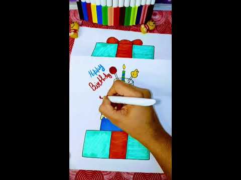 Surprise folder happy birthday cake drawing  #painting #drawing #art