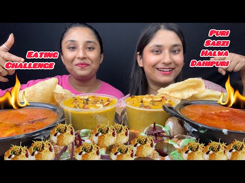 Eating Puri/Luchi with Aloo Sabji,Halwa challenge|Eating Challenge @GullibleMiss1