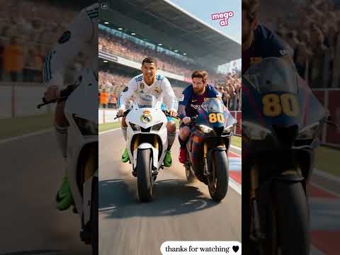 كريستيانو يتحدى  ميسي في سباق موتوسيكلات 🏍⚡️ ياترى مين هيكسب 😁 #viral #ai