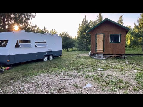 Camping At Our Off Grid Cabin: Mowing Trails And Cabin Work