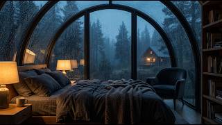 [No Ads] Sleep Music with Heavy Rain & River Sounds | Soft Piano in Cozy Glass Dome Bedroom