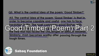 Good Timber (Poem) Part 2