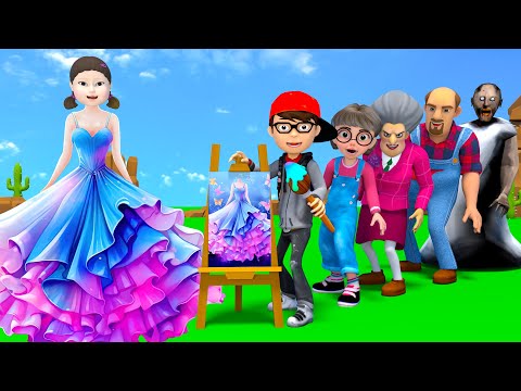 Scary Teacher 3D vs Squid Game 2: Help The Doll Paint Fashionable Wedding Dress 5 Times Challenge