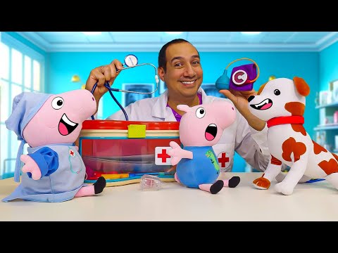 ¡Peppa y George están aprendiendo a ser médicos! Juguetes para niños.