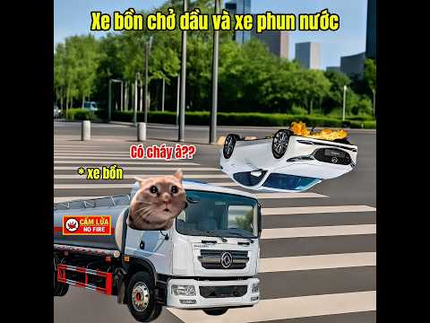 Xe bồn chở dầu và xe phun nước #meme #catmeme