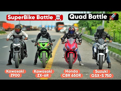 ZX-6R vs GSX S750 vs 2025 CBR 650R vs Z900 | Ultimate Quad Battle Begins!🚀