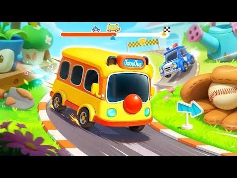 BALAPAN BUS SEKOLAH VS MOBIL POLISI VS BULDOSER VS MOBIL PEMADAM KEBAKARAN VS ESKAVATOR | BABYBUS