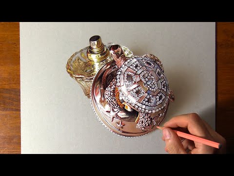 How to draw a Jewel-Perfume,  with glass, swarovski crystals and gold - very challenging!!!
