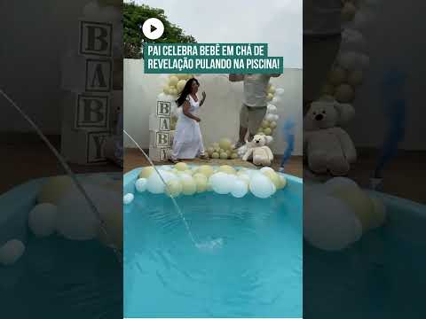 Chá-revelação: pai celebra SURPRESA com salto na piscina