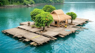Man Builds a GIANT Floating Bamboo Island from Scratch | Full Process by @7Asian