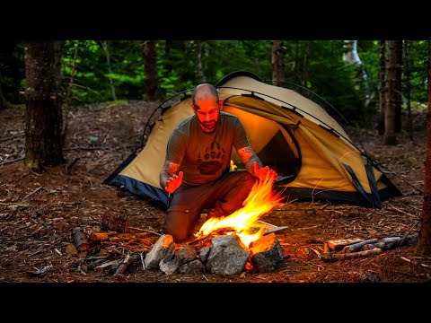 Solo Buahcraft Camping In Forest with Canvas Hiking Tent