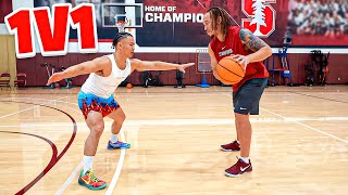 SHARP SHOOTING 1v1 AGAINST D1 STANFORD BASKETBALL PLAYER!