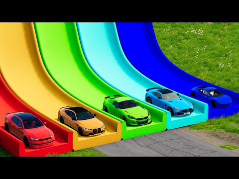 Flatbed Trailer Sport Cars Transportation w/ Slide Color - Pothole vs Car vs Deep Water #2 - BeamNG