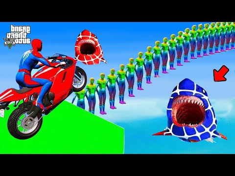 الأبطال الخارقين على القضبان دوامة قمع جسر SPIDER MAN!on Motorcycle in Spiral🐱‍💻🐱‍🏍 Bridge Stunt