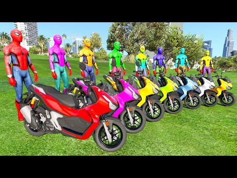 SPIDER-MAN MOTORCYCLE Challenge Race! - COLORFUL BOAT BRIDGE