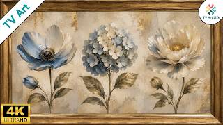 Vintage Blue Flowers Oil Painting with Gold Frame | Ambient Frame TV Art Screensaver | 10 Hours 4k