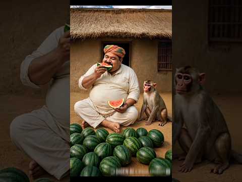 Farmer eats All watermelon 😥 #ai #farmer #monkey #tree