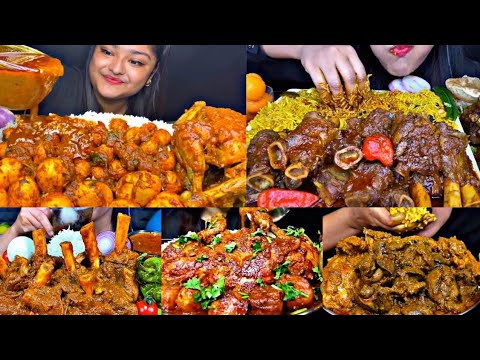 ASMR EATING SPICY MUTTON CURRY, CHICKEN CURRY, EGG CURRY | BEST INDIAN FOOD MUKBANG |Foodie India|