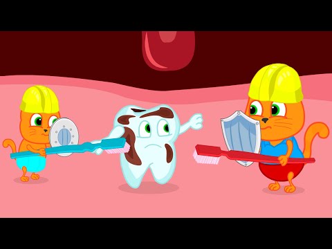Familia de Gatos - Limpieza dental Dibujos Animados Para Niños