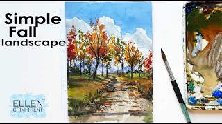 Simple watercolor fall landscape