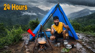 I Built a Shelter in Rain 🌧️ | 24 Hours Survival