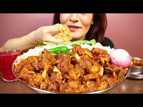 SPICY DELICIOUS MUTTON CURRY/GRAVY WITH BASMATI RICE #ASMR/EATING SHOW BIG BITES #MUKBANG