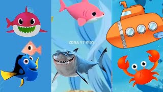 Baby Shark kids happy dance at ocean | Dolphin octopus Animals Sea | Kids song family