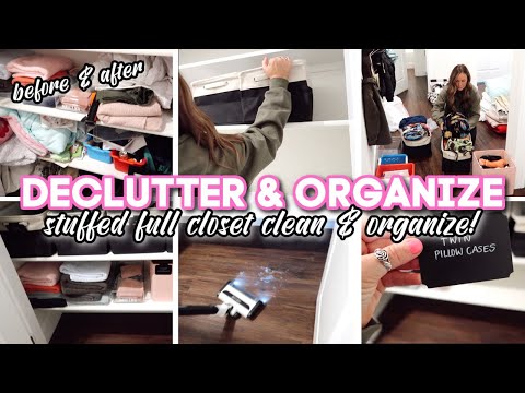 DECLUTTER & ORGANIZE WITH ME! // messy, overstuffed closet clean & organize!